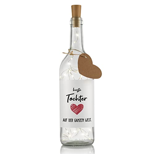LIEBTASTISCH LED Flaschenlicht mit Spruch Beste Tochter auf der ganzen Welt - Geburtstagsgeschenk Geschenk für Tochter - Flasche mit Lichterkette Flaschenkorken Korken - Inkl. Batterien von LIEBTASTISCH