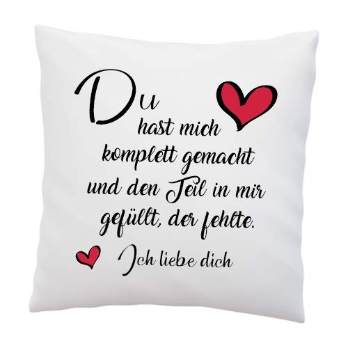 LIEBTASTISCH Liebes Kissenbezug mit Spruch ''Du hast Mich komplett gemacht. '' - Kissen-Hülle - Deko-Kissen - weiß 40cm x 40cm - Liebe - Valentinstag - Jahrestag (Nur Bezug) von LIEBTASTISCH