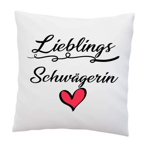 LIEBTASTISCH Liebes Kissenbezug mit Spruch ''Lieblingsschwägerin'' - Kissen-Hülle - Deko-Kissen - weiß 40cm x 40cm - Liebe - von LIEBTASTISCH