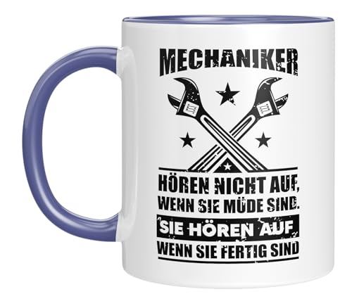 LIEBTASTISCH “Mechaniker hören nicht auf, wenn sie müde sind. “ – Geschenkidee – Werkstatt Kaffeebecher – Autoliebhaber – Handwerker – Jubiläum – Geburtstag – Maschinenmechaniker (Blau) von LIEBTASTISCH