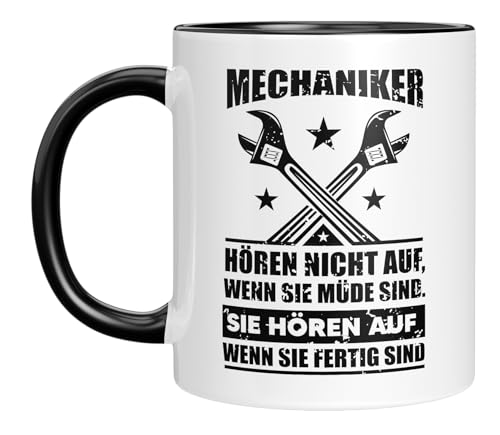 LIEBTASTISCH “Mechaniker hören nicht auf, wenn sie müde sind. “ – Geschenkidee – Werkstatt Kaffeebecher – Autoliebhaber – Handwerker – Jubiläum – Geburtstag – Maschinenmechaniker (Schwarz) von LIEBTASTISCH