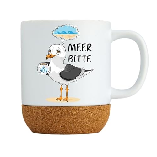 LIEBTASTISCH - Moin, Meer bitte - Tasse mit Deckel und Kork - Korksockel - Becher - Geschenkidee - Camping Fans von LIEBTASTISCH