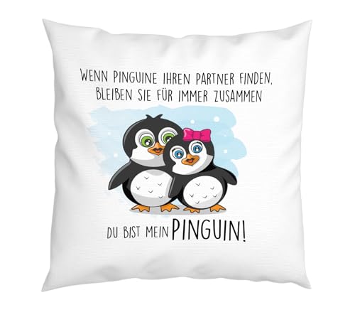 LIEBTASTISCH - Partner Kissen mit Spruch - Du bist Mein Pinguin - Geschenkidee - Geburtstag - Valentinstag - Frau - Freundin - Liebesbotschaft - Ehe - lustiges Motiv von LIEBTASTISCH