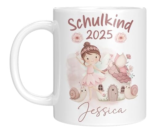 LIEBTASTISCH - Personalisierte Tasse für Kinder mit Namen - für Mädchen - Geschenkidee - Einschulung - Prinzessin - Schultüte - 2025 - Weiss von LIEBTASTISCH