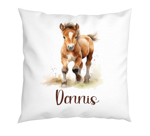 LIEBTASTISCH - Pferd Kissen - Personalisiert - Kinderkissen - Dekokissen - Tiere - Junge - Mädchen - Geschenk - 40cm x 40 cm Kissen mit Füllung. (Pferd 2) von LIEBTASTISCH