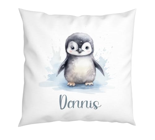 LIEBTASTISCH - Pinguin Kissen - Personalisiert mit Wunschnamen - Kinderkissen - Dekokissen - Tiere - Junge - Mädchen - Geschenk - 40cm x 40 cm Kissen mit Füllung. von LIEBTASTISCH