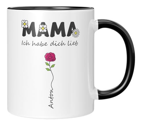 LIEBTASTISCH - Tasse - Geschenk für Mama - Muttertagsgeschenk von Kinder - Sohn - Tochter - Personalisiert - zum Muttertag - Geburtstag - (1 Kind, Schwarz) von LIEBTASTISCH