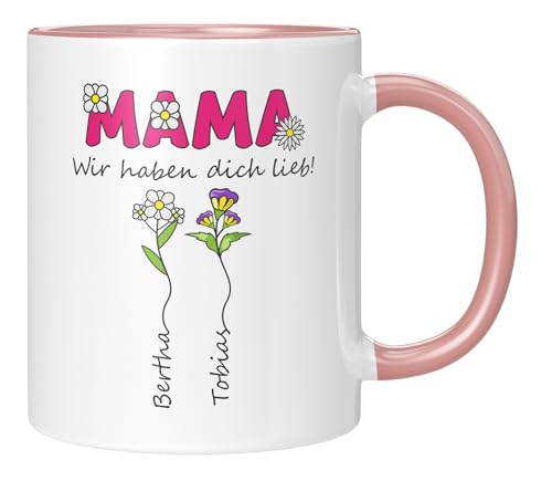 LIEBTASTISCH - Tasse - Geschenk für Mama - Muttertagsgeschenk von Kinder - Sohn - Tochter - Personalisiert - zum Muttertag - Geburtstag - (2 Kinder, Rosa) von LIEBTASTISCH