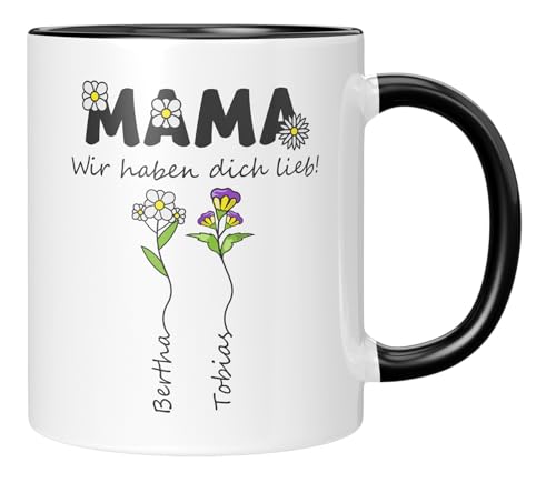LIEBTASTISCH - Tasse - Geschenk für Mama - Muttertagsgeschenk von Kinder - Sohn - Tochter - Personalisiert - zum Muttertag - Geburtstag - (2 Kinder, Schwarz) von LIEBTASTISCH