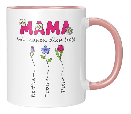 LIEBTASTISCH - Tasse - Geschenk für Mama - Muttertagsgeschenk von Kinder - Sohn - Tochter - Personalisiert - zum Muttertag - Geburtstag - (3 Kinder, Rosa) von LIEBTASTISCH