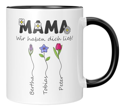 LIEBTASTISCH - Tasse - Geschenk für Mama - Muttertagsgeschenk von Kinder - Sohn - Tochter - Personalisiert - zum Muttertag - Geburtstag - (3 Kinder, Schwarz) von LIEBTASTISCH