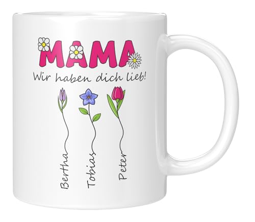 LIEBTASTISCH - Tasse - Geschenk für Mama - Muttertagsgeschenk von Kinder - Sohn - Tochter - Personalisiert - zum Muttertag - Geburtstag - (3 Kinder, Weiss) von LIEBTASTISCH