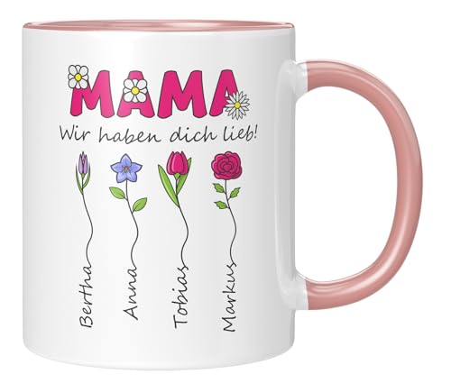 LIEBTASTISCH - Tasse - Geschenk für Mama - Muttertagsgeschenk von Kinder - Sohn - Tochter - Personalisiert - zum Muttertag - Geburtstag - (4 Kinder, Rosa) von LIEBTASTISCH