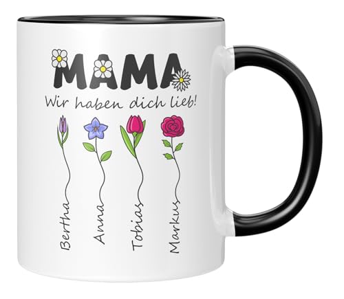 LIEBTASTISCH - Tasse - Geschenk für Mama - Muttertagsgeschenk von Kinder - Sohn - Tochter - Personalisiert - zum Muttertag - Geburtstag - (4 Kinder, Schwarz) von LIEBTASTISCH