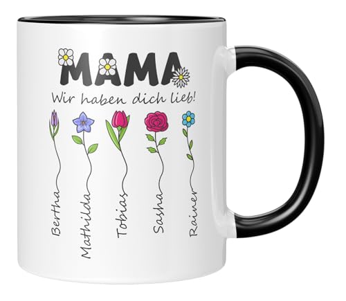 LIEBTASTISCH - Tasse - Geschenk für Mama - Muttertagsgeschenk von Kinder - Sohn - Tochter - Personalisiert - zum Muttertag - Geburtstag - (5 Kinder, Schwarz) von LIEBTASTISCH