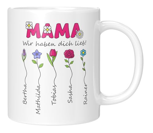 LIEBTASTISCH - Tasse - Geschenk für Mama - Muttertagsgeschenk von Kinder - Sohn - Tochter - Personalisiert - zum Muttertag - Geburtstag - (5 Kinder, Weiss) von LIEBTASTISCH