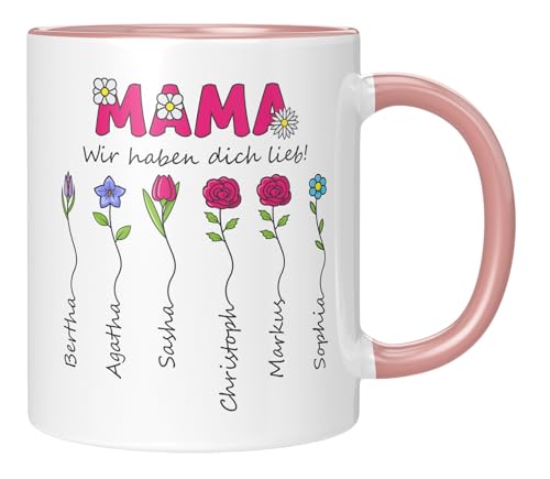 LIEBTASTISCH - Tasse - Geschenk für Mama - Muttertagsgeschenk von Kinder - Sohn - Tochter - Personalisiert - zum Muttertag - Geburtstag - (6 Kinder, Rosa) von LIEBTASTISCH