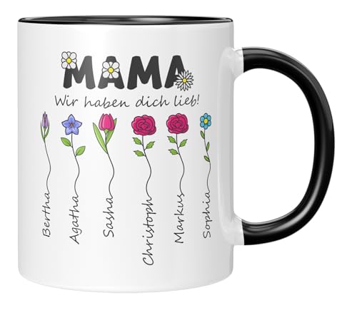 LIEBTASTISCH - Tasse - Geschenk für Mama - Muttertagsgeschenk von Kinder - Sohn - Tochter - Personalisiert - zum Muttertag - Geburtstag - (6 Kinder, Schwarz) von LIEBTASTISCH