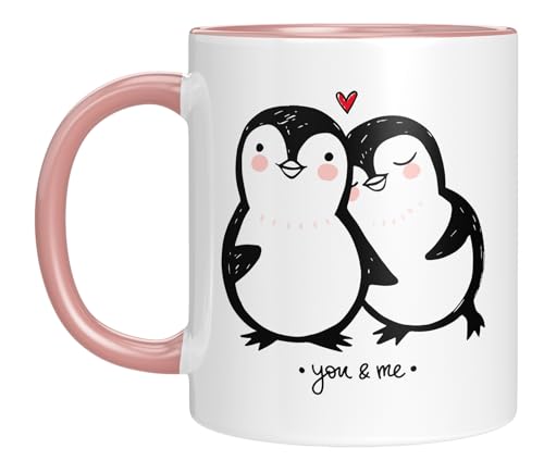 LIEBTASTISCH - Tasse für Paare - Pinguin - You & Me - Valentinstageschenk - Für Paare - Ehemann - Ehefrau - Ich liebe dich - Für immer - Geburtstagsgeschenk (Rosa) von LIEBTASTISCH