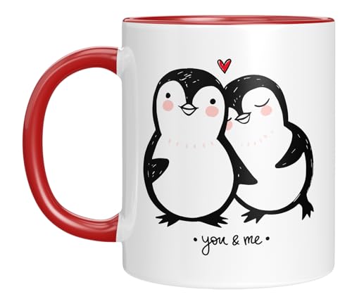 LIEBTASTISCH - Tasse für Paare - Pinguin - You & Me - Valentinstageschenk - Für Paare - Ehemann - Ehefrau - Ich liebe dich - Für immer - Geburtstagsgeschenk (Rot) von LIEBTASTISCH