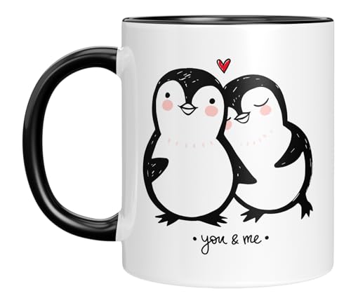 LIEBTASTISCH - Tasse für Paare - Pinguin - You & Me - Valentinstageschenk - Für Paare - Ehemann - Ehefrau - Ich liebe dich - Für immer - Geburtstagsgeschenk (Schwarz) von LIEBTASTISCH