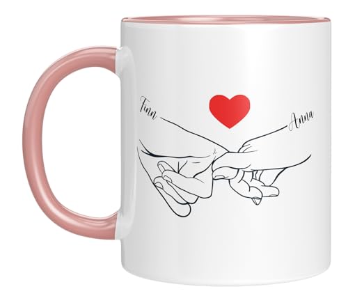 LIEBTASTISCH - Tasse für Paare - mit Händen - Personalisiert - Valentinstaggeschenk für ihn sie - Partner, Partnerin - Ehemann - Ehefrau - Freund - Freundin - Geschenk (Rosa) von LIEBTASTISCH