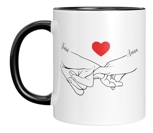 LIEBTASTISCH - Tasse für Paare - mit Händen - Personalisiert - Valentinstaggeschenk für ihn sie - Partner, Partnerin - Ehemann - Ehefrau - Freund - Freundin - Geschenk (Schwarz) von LIEBTASTISCH