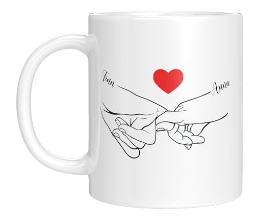 LIEBTASTISCH - Tasse für Paare - mit Händen - Personalisiert - Valentinstaggeschenk für ihn sie - Partner, Partnerin - Ehemann - Ehefrau - Freund - Freundin - Geschenk (Weiss) von LIEBTASTISCH