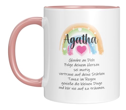 LIEBTASTISCH - Tasse zur 1. Heiligen Kommunion mit Aufdruck des Namen und Datum - Zur Erstkommunion - für Jungen & Mädchen - Geschenkidee - Regenbogen (Rosa) von LIEBTASTISCH