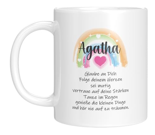 LIEBTASTISCH - Tasse zur 1. Heiligen Kommunion mit Aufdruck des Namen und Datum - Zur Erstkommunion - für Jungen & Mädchen - Geschenkidee - Regenbogen (Weiss) von LIEBTASTISCH
