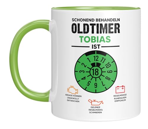 LIEBTASTISCH - zum 18 Geburtstag - Personalisiert - Schonend behandelt - Oldtimer - Geschenk zum Geburtstagsgeschenk - Mann Männer oder Frau Frauen - lustig (Grün, 18) von LIEBTASTISCH