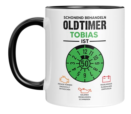 LIEBTASTISCH - zum 50 Geburtstag - Personalisiert - Schonend behandelt - Oldtimer - Geschenk zum Geburtstagsgeschenk - Mann Männer oder Frau Frauen - lustig (Schwarz, 50) von LIEBTASTISCH