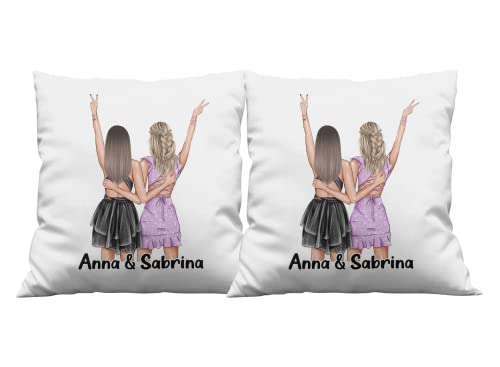 LIEBTASTISCH Kissen Personalisiert 2X Beste Freundinnen - Best Friends - Freundschafts Geschenke - Geschenk Beste Freundin - Kleider - Geburtstag/Weihnachten - Kissen Weiß 40x40 von LIEBTASTISCH