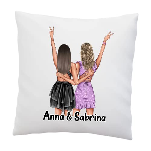 LIEBTASTISCH Kissen Personalisiert Beste Freundinnen - Best Friends - Freundschafts Geschenke - Geschenk Beste Freundin - Kleider - Geburtstag/Weihnachten - Kissen Weiß 40x40cm von LIEBTASTISCH