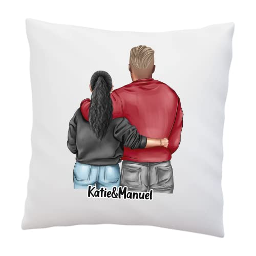 LIEBTASTISCH Kissen Personalisiert mit Pärchen Motiv - Couple - Jahrestag - Valentinstag - Hochzeit - Für Paare - Für Freund/Freundin - Deko Kissen 40x40cm weiß von LIEBTASTISCH