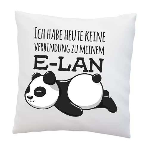 LIEBTASTISCH Kissen mit Spruch Ich Habe Heute Keine Verbindung zu Meinem E-LAN - lustig - Panda Motiv - Deko Kissen 40x40 Weiß - Geschenk von LIEBTASTISCH