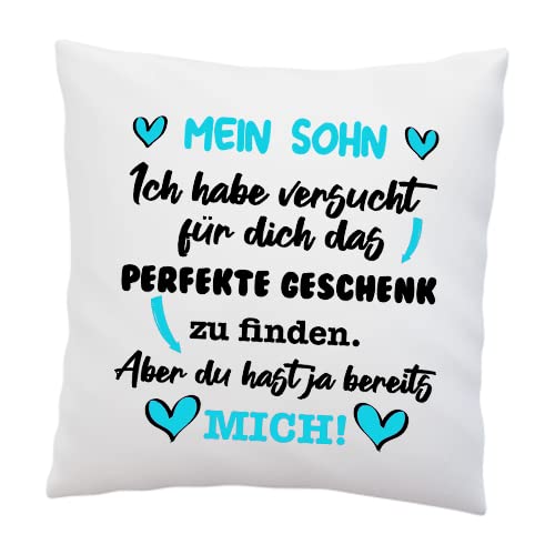 LIEBTASTISCH Kissen mit Spruch - Mein Sohn, ich Habe versucht für Dich das perfekte. - Deko Kissen - weiß 40cm x 40cm - Liebe - Optimales Geschenk - Geburtstag Weihnachten von LIEBTASTISCH