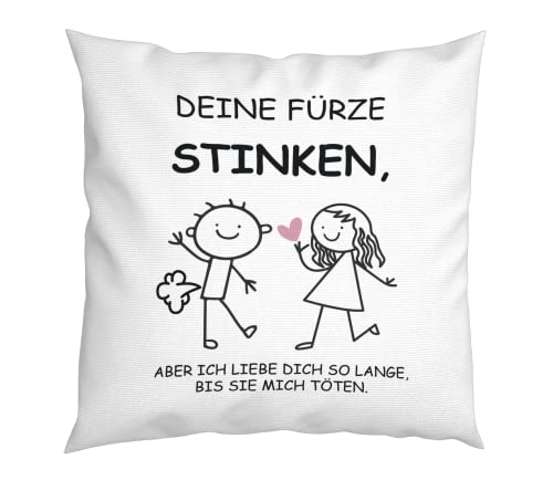 LIEBTASTISCH - Kissen mit Spruch. Deine Fürze stinken - Liebe - Schatz - Geschenk für Freund, Ehemann, Partner - Liebeskissen - 40x40cm von LIEBTASTISCH