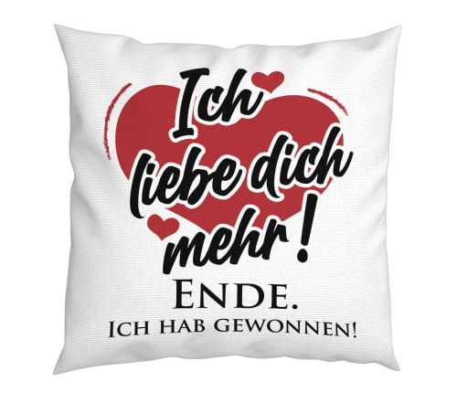 LIEBTASTISCH - Kissen mit Spruch. Ich Liebe Dich mehr. - Liebe - Schatz - Geschenk für Paare - Liebeskissen - 40x40cm Valentinstagsgeschenk von LIEBTASTISCH