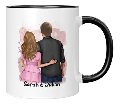 LIEBTASTISCH - Personalisiert mit Clipart Motiv (Pärchen, Beste Freunde) Kaffeetasse in weiß, schwarz oder rosa - Personalisierte Tasse - Pärchen Geschenke (Schwarz) von LIEBTASTISCH