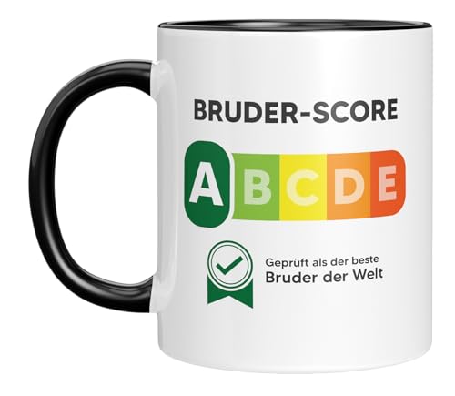 Lustige Tasse mit Spruch | Bruder-Score | Geprüft als bester Bruder der Welt | Geschenkidee | Kaffeebecher 330 ml von LIEBTASTISCH