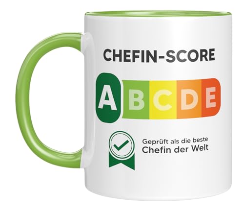 Lustige Tasse mit Spruch | Chefin-Score | Geprüft als beste Chefin der Welt | Geschenkidee | Kaffeebecher 330 ml von LIEBTASTISCH