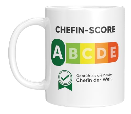 Lustige Tasse mit Spruch | Chefin-Score | Geprüft als beste Chefin der Welt | Geschenkidee | Kaffeebecher 330 ml von LIEBTASTISCH