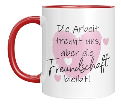 Lustige Tasse mit Spruch zum Abschied für Kollegen | Die Arbeit trennt uns, aber die Freundschaft bleibt! | Tolles Geschenk | Kaffeebecher 330 ml von LIEBTASTISCH