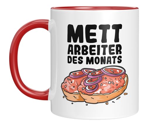 Lustiges Geschenk für Kollegen - Kaffeebecher mit Spruch - Mettarbeiter des Monats - Beidseitiger Druck - Tasse in 5 Farben erhältlich von LIEBTASTISCH