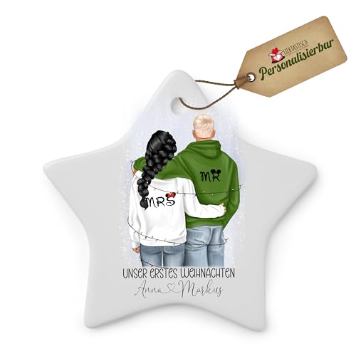 Personalisierbare Keramik-Weihnachtsornamente - Couple Pärchen - Weihnachtsbaum-Deko für Ihren Weihnachtsbaum – Personalisierte Weihnachtsanhänger als Christbaumschmuck - Geschenk (Stern) von LIEBTASTISCH