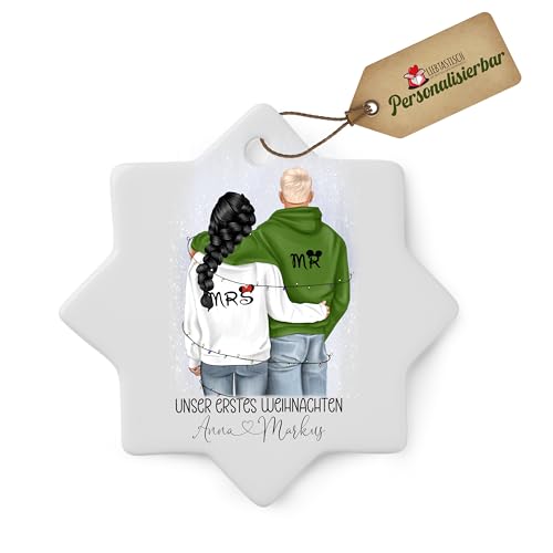 Personalisierbare Keramik-Weihnachtsornamente - Couple Pärchen - Weihnachtsbaum-Deko für Ihren Weihnachtsbaum – Personalisierte Weihnachtsanhänger als Christbaumschmuck - Geschenk (Weihnachtsblüten) von LIEBTASTISCH