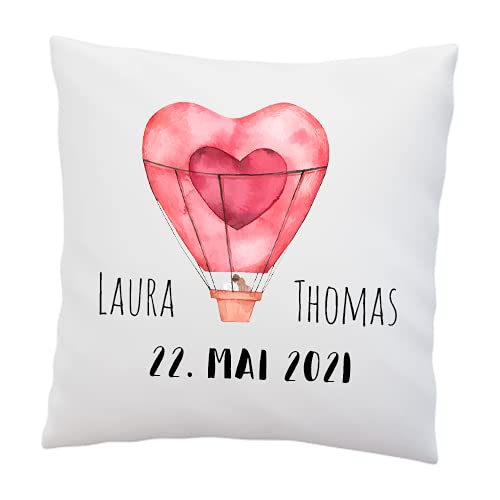 LIEBTASTISCH Personalisiertes Hochzeitskissen mit Namen und Datum - Jahrestag - personalisierte Hochzeitsgeschenke - Valentinstag - Liebe Herz - 40x40cm Weiß mit Füllung - Deko von LIEBTASTISCH