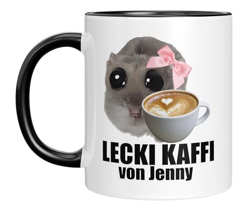 Sad Hamster lustig - Personalisierte Tasse mit Name - Lecki Kaffee - Meme - Hamsti - Geschenk (Schwarz) von LIEBTASTISCH