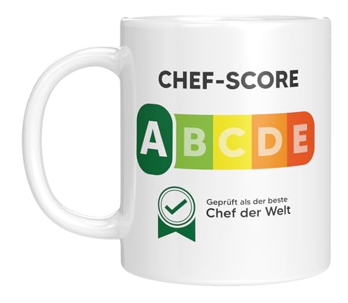Tasse mit Spruch | Chef-Score - Geprüft als bester Chef der Welt | Chef Geschenke | Kaffeebecher 330 ml von LIEBTASTISCH